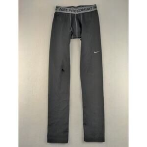 Boys Nike Pro Combat Athletic Compression Pants Size L Black White Swoosh Logo
